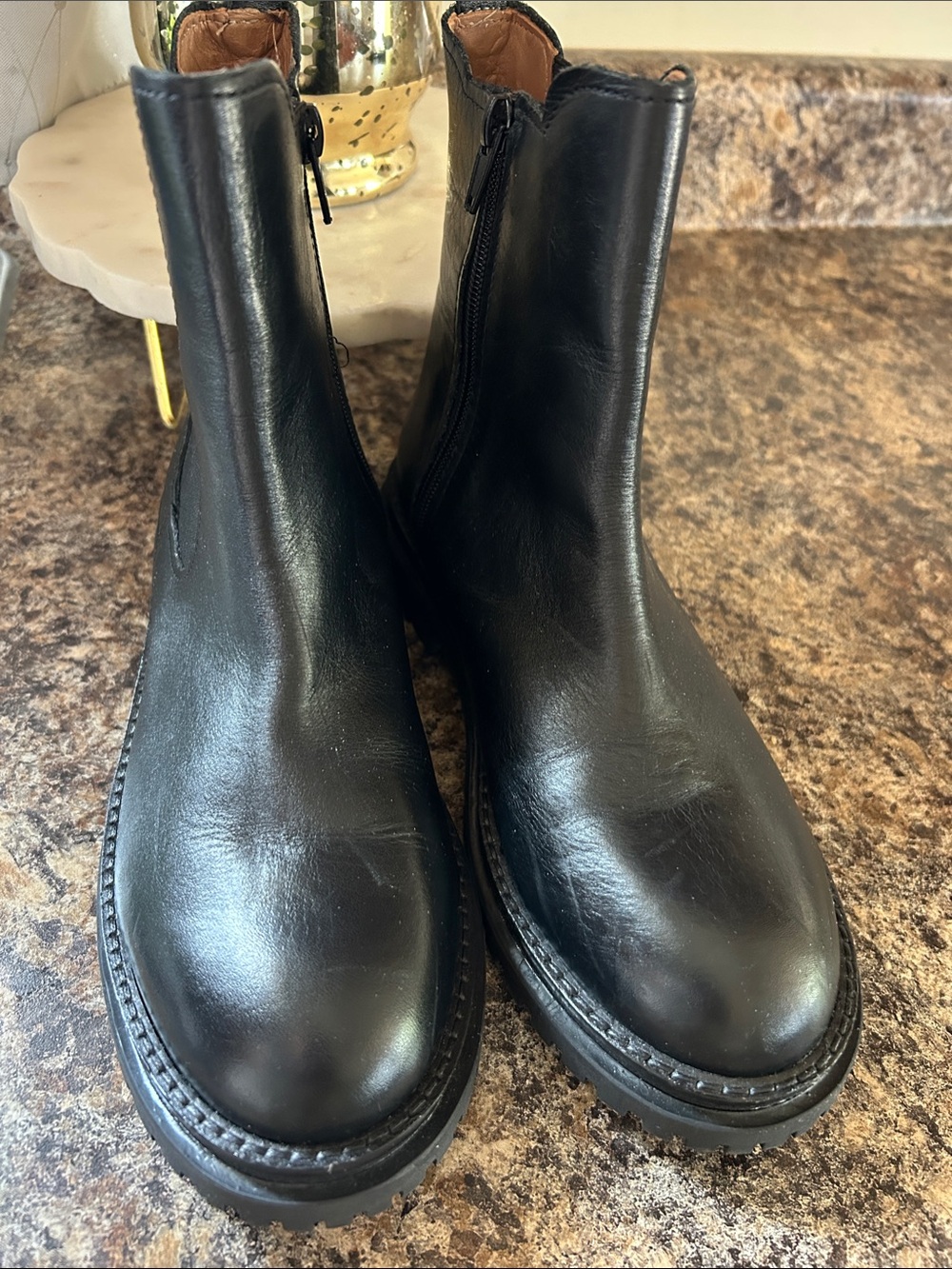 Girl Black Leather Zip Chelsea Boots